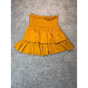 Saturday Sunday Anthropologie Smocked Ruffle Mini Skirt Mustard Yellow Medium